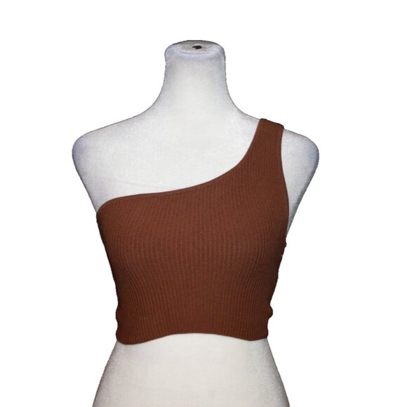 Babaton Women's Sculpt Knit One-Shoulder Cropped Tank in Brown Size XS - Picture 1 of 2